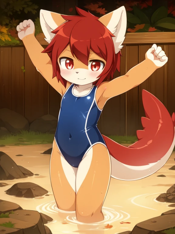 Alone, Red pupils, detailed hair, young，One-piece swimsuit,Firmware version, furry anime, Bragon, very cute face, face flushed, Playful, young, detailedbackground, Detailed fanart, pixiv, digitial painting, tmasterpiece, high high quality, A high resolution，Fall into running water，covered by quicksand，Only the head is exposed，random colors，random species，solo portrait，The tail is in the right place