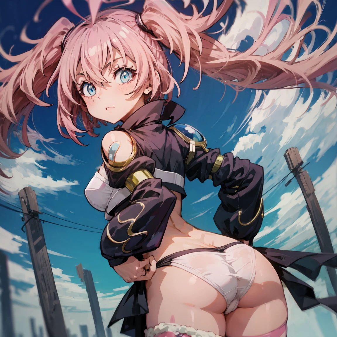 butt closeup, girl showing butt, skimpy outfit, nsfw outfit, pink hair, blue eyes