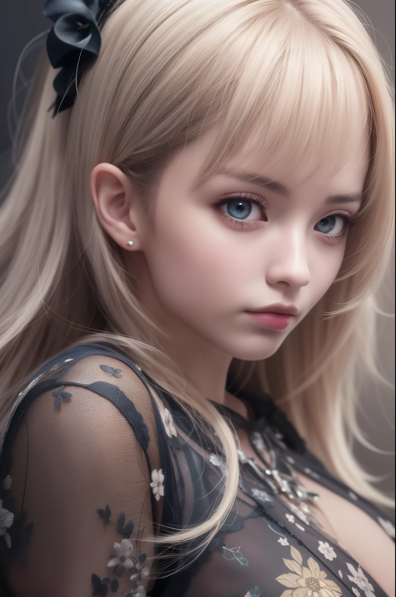 top-quality、8K Masterpiece、超A high resolution、(Photorealsitic:1.3)、Raw photo、女の子1人、silver white hair、glowy skin、1 Cyberpunk Super Beautiful Soldier、((super realistic details))、portlate、globalillumination、Shadow、octan render、8K、ultrasharp、beauty breast、Raw skin is exposed in cleavage、metals、cold color、、highly intricate detail、Realistic light、CGSoation Trend beautiful eyes、Eyes shining towards the camera、neon details、