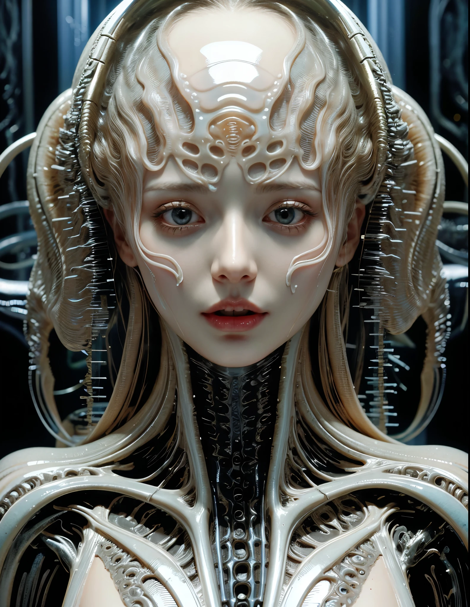 Beautiful girl with the head of a deep sea creature., jellyfish, fishesหมึก, fishes, Portrait of a female man, (Realistic face details), intricate detailed, very high details, photo-hyper-realistic, 8k, UHD, hyperdetailed, (Dynamic Poses:1.4),