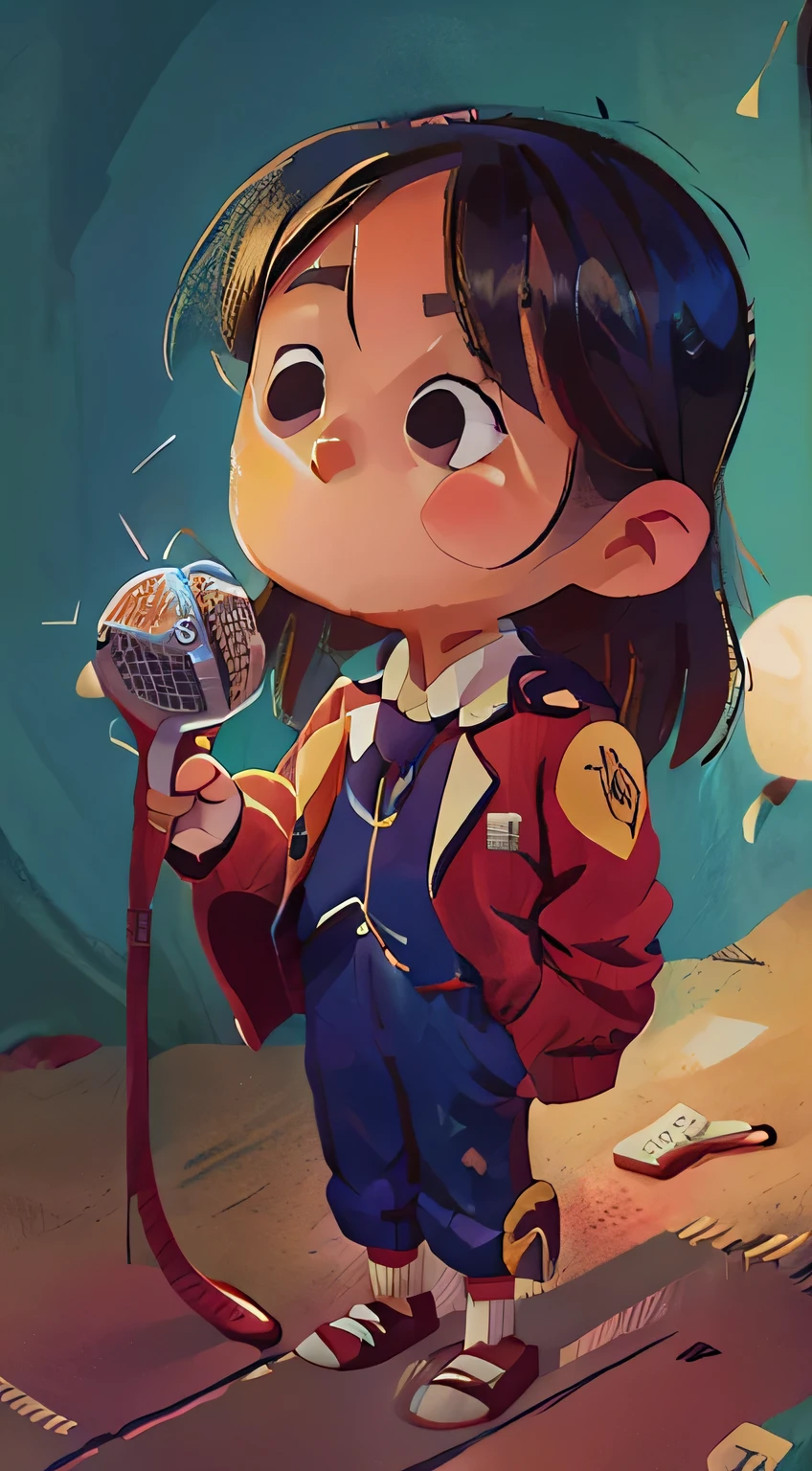child talking into microphone, wear suit, Permanent, Frontal lobe, nothing background
