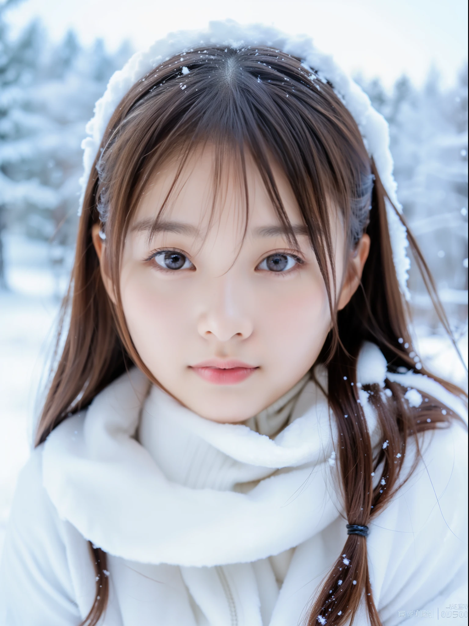 ulzzang -6500-v1.1, (Raw photo:1.2), (Photorealsitic), Beautuful Women、 、body shot、snowscape、