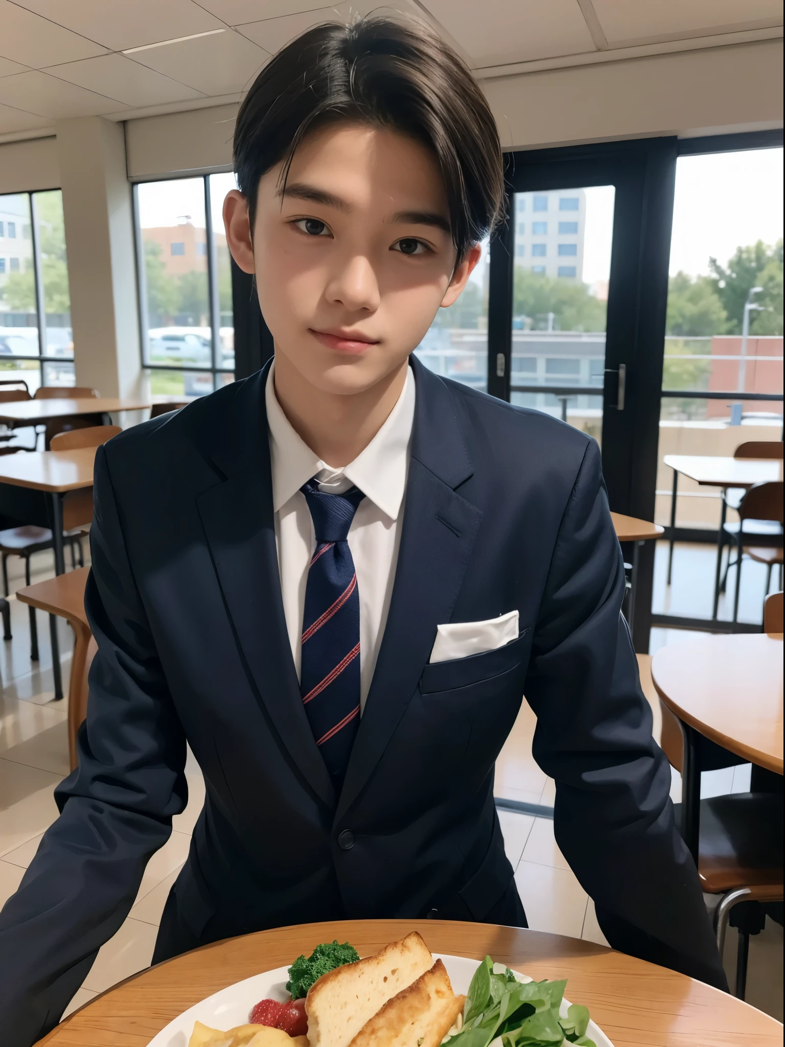 boy, 17 y.o, suit, school canteen