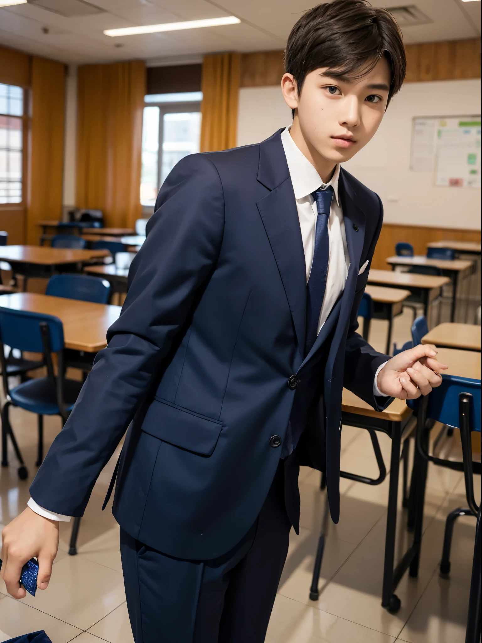 boy, 17 y.o, suit, school canteen