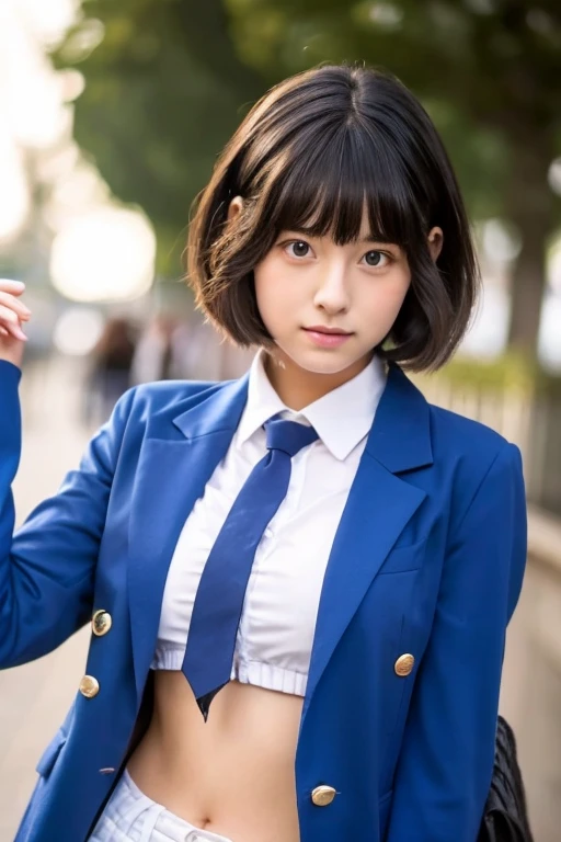 Realistic high school girl wearing a blazer,Hairstyle shortcuts,soio、full bodyesbian