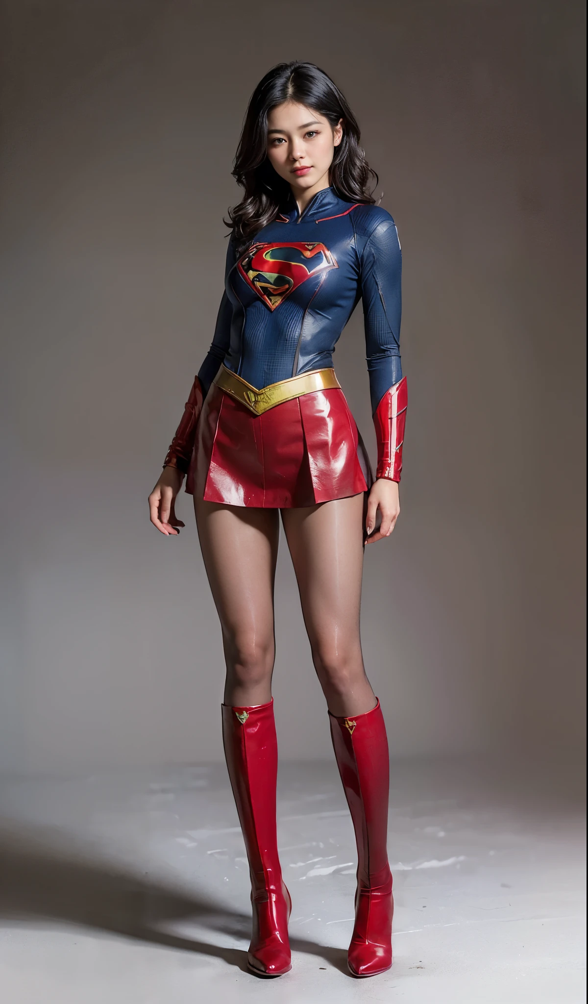 No background、Are sleeping、lying back on、(((Wear black tights on your beautiful legs.)))、(((Grow legs、tall、Legally express the beauty of your smile)))、((((Make the most of the original image)))、(((Supergirl Costume)))、(((beautiful hairl)))、(((Suffering)))、(((Feet must necessarily be worn with black tights)))、(((You need to wear red boots)))、((Top image quality、8K))、((top-quality、8K、​masterpiece:1.3))、(((Keep Background )))、Crisp focus:1.2、Beautiful woman with perfect body shape:1.4、Slender Abs:1.2、a wet body:1.5、Highly detailed facial and skin texture、8K