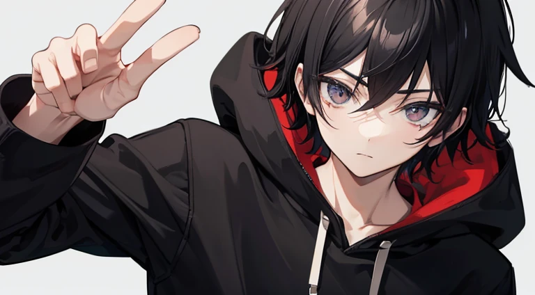 Anime boy, black hair, hoodie, emo