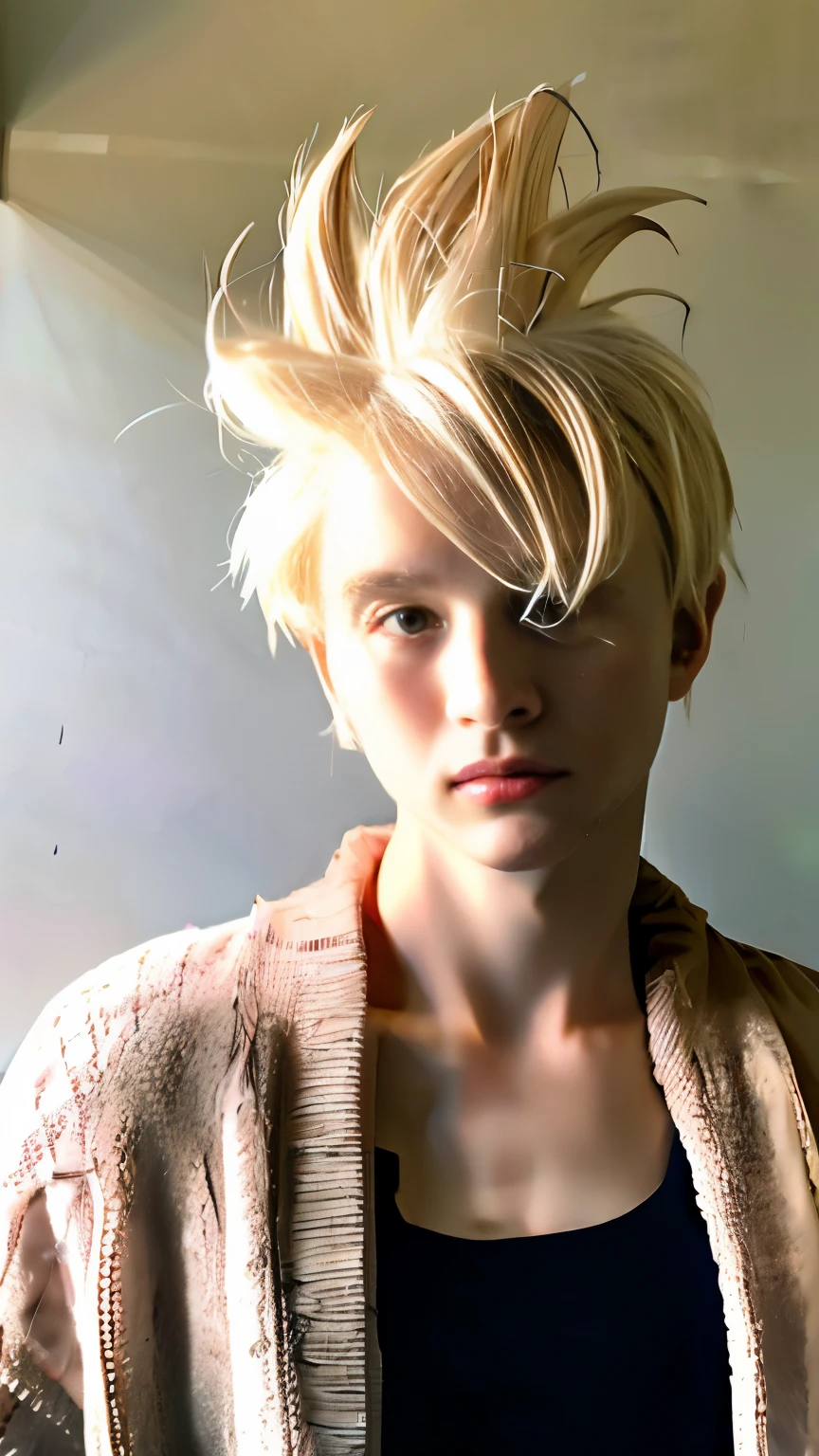 #a blond#male people#Hairy#hair that stands on end#Hair length medium#hair shiny#Neat face#20yr old#Slender and well-trained body
