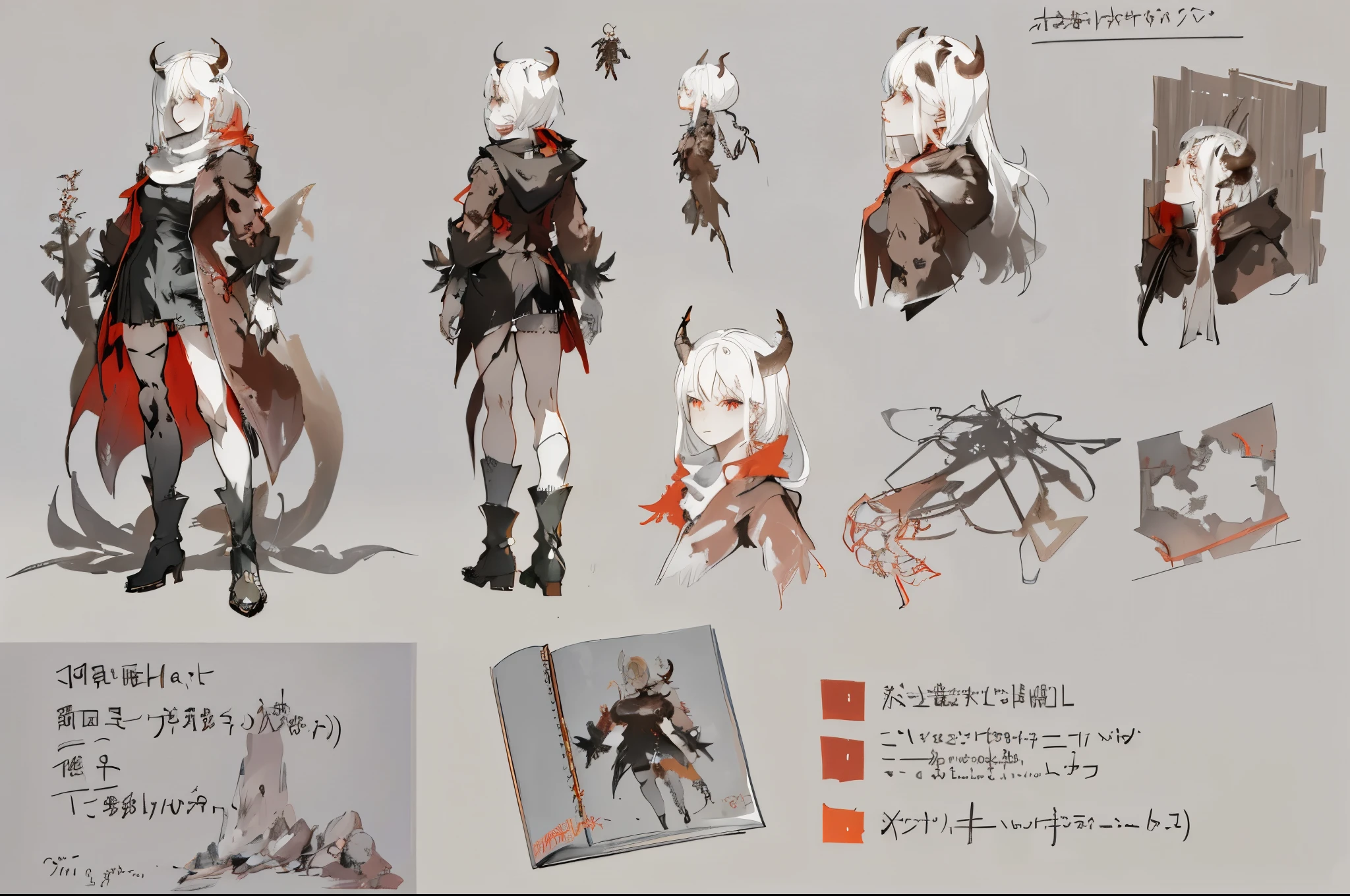 Female character sketch with horns and dragon, To this + concept-art, ( ( character concept-art ) ), concept-artbook, [ character  design ], nier automata concept-art, Popular topics on artstation pixiv, anime concept-art, senior concept-artist, feng zhu concept-art, nier automata concept-artsyle, official concept-art, detailed full body concept-art