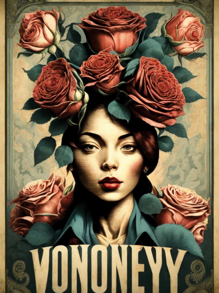 a propaganda poster of money with roses