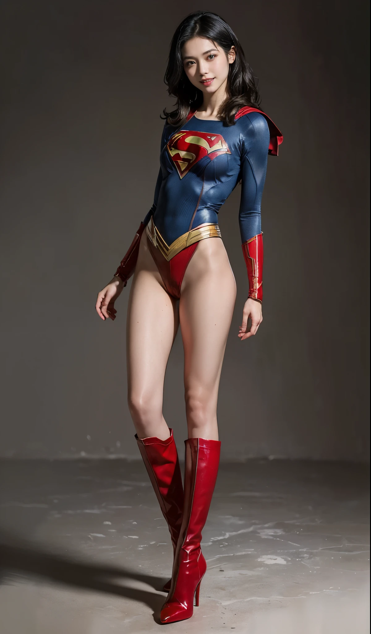 No background、Are sleeping、lying back on、(((Wear black tights on your beautiful legs.)))、(((Grow legs、tall、Legally express the beauty of your smile)))、((((Make the most of the original image)))、(((Supergirl Costume)))、(((beautiful hairl)))、(((Suffering)))、(((Feet must necessarily be worn with black tights)))、(((You need to wear red boots)))、((Top image quality、8K))、((top-quality、8K、masterpiece:1.3))、(((Keep Background )))、Crisp focus:1.2、Beautiful woman with perfect body shape:1.4、Slender Abs:1.2、a wet body:1.5、Highly detailed facial and skin texture、8K