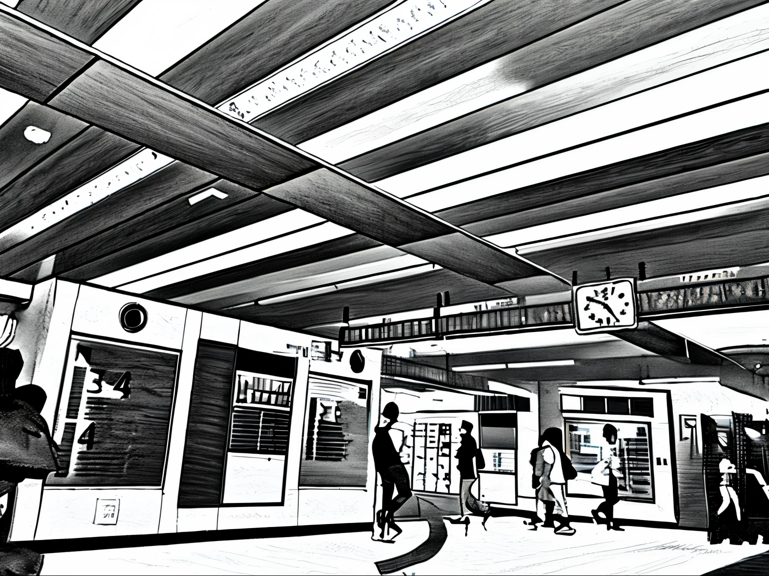 Completely monochrome、Ultra-detailed manga-style landscape painting