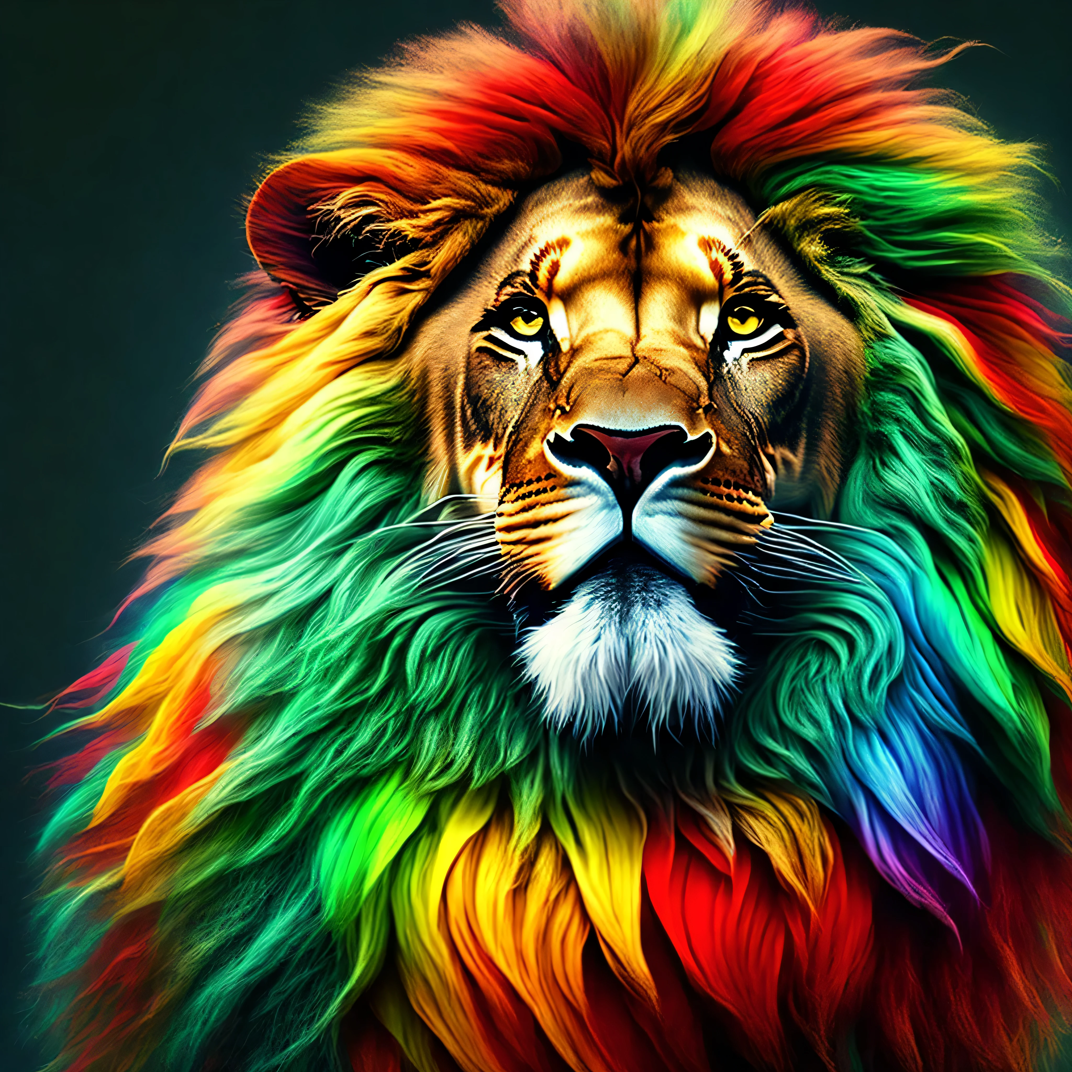 a Rastafarian lion of light in the colors of reggae, super detalhado e colorido, Image with a resolution of at least 300 dpi, 8k UHD