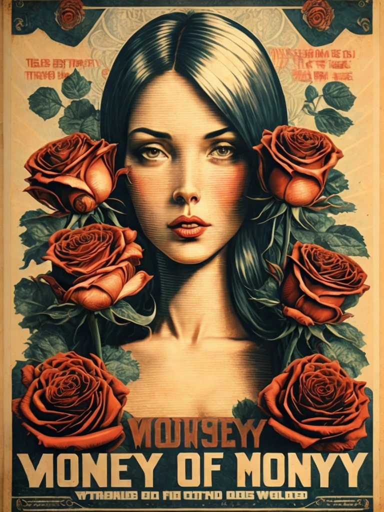 a propaganda poster of money with roses
