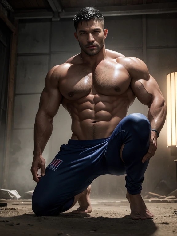 Masseter muscle film、well built、Asian people、male people、35yo、cool guy、twilight yearrush cut、年轻、gay、underdressing、cool guy、The pectoral muscles are muscular、The eye、short detailed haide in and out、NSFW、Large size、Authentic texture、barechested、large bulge、Rugby player、soles of feet、wasteland、showers、8K分辨率、profesional lighting、professional photoshooting、Fine details