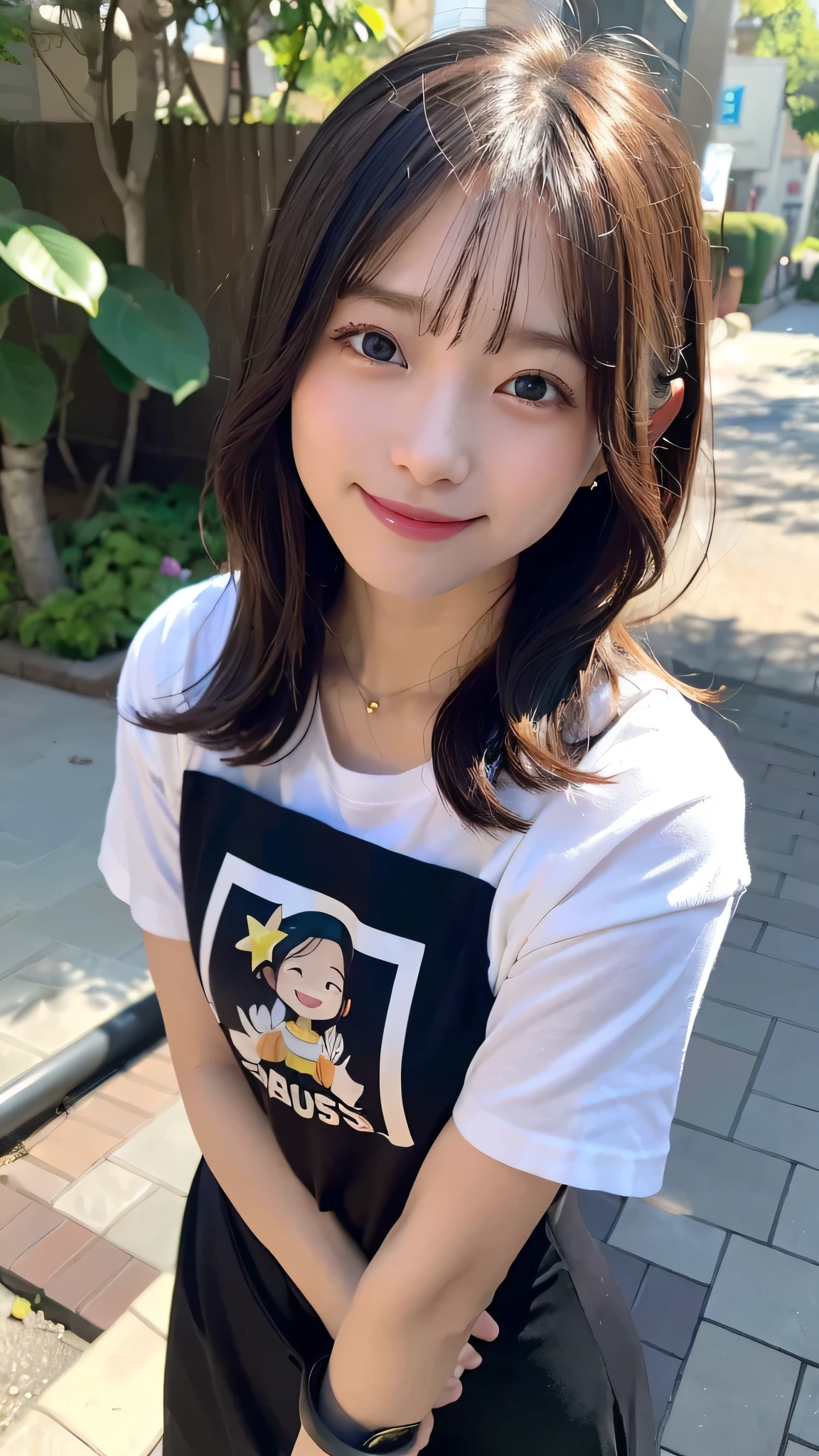 (top-quality、8K、32K、masuter piece、nffsw:1.2)、Cute Japan Girl、1人、bobhair、profile、(slim figure:1.2)、(lip rack hair)、二重まぶた、shinny skin、Realistic rays、mare、beauitful face、(A smile:1.3)、crouching down、(From above:1.2)、(a closeup:1.4)、shores、T-shirt rally background、(Front Focus)、(Dark: 1.6)、Fantasy Art、photoRealstic、Professional Lighting、extra detailed face、Award-winning、deep-shadows、