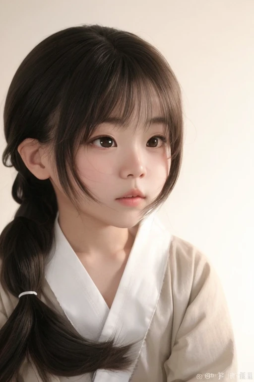 un primer plano de una joven con una cola de caballo y una camisa blanca, Peinado blanco de corte hime, young asian woman, Chica coreana, young cute wan asian face, Wan adorable cara coreana, muy lindo e infantil, Joven y adorable rostro coreano, Cute little girl, chica linda-fina-cara, Peinado twintails, Hermosa cara de chicas japonesas, Linda cara de anime natural