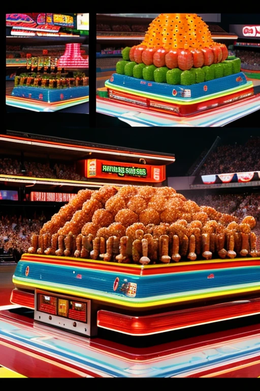 a computer screen with a bunch of hot dogs on it, a screenshot, by Tadashi Nakayama, computer art, classic 3 d model of molecule, slam dancing creatures, peach, berries inside structure