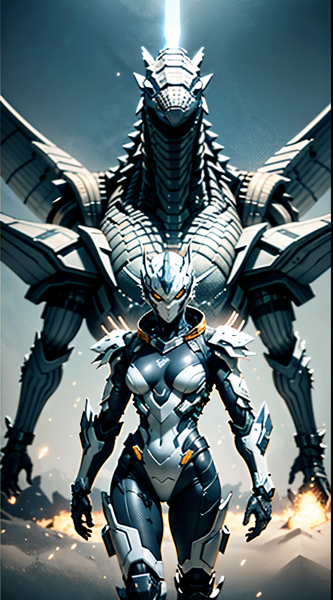 A high-tech combat armor suit inspired by Godzilla concept, Godzilla concept biotech battle armor, High-tech armored suits, psychedelic details, BiophyllTech, add electric power around, A bio-sensitive high-tech battle armor suit infused with Godzilla characteristics, The angular design on the body is illuminated and the display is charging, energy waves, Energy particles, octane render, unreal engine 5, high definition, best quality, highres, ultra-detailed, fantasy, Ultra-complex design, ultra-fine painting, extremely delicate, professional, perfect images quality, realistic, sure real, creativity, RAW photo, UHD, 32k, Natural light, cinematic lighting, best shadow, anatomically correct, masterpiece-anatomy-perfect, masterpiece:1.5