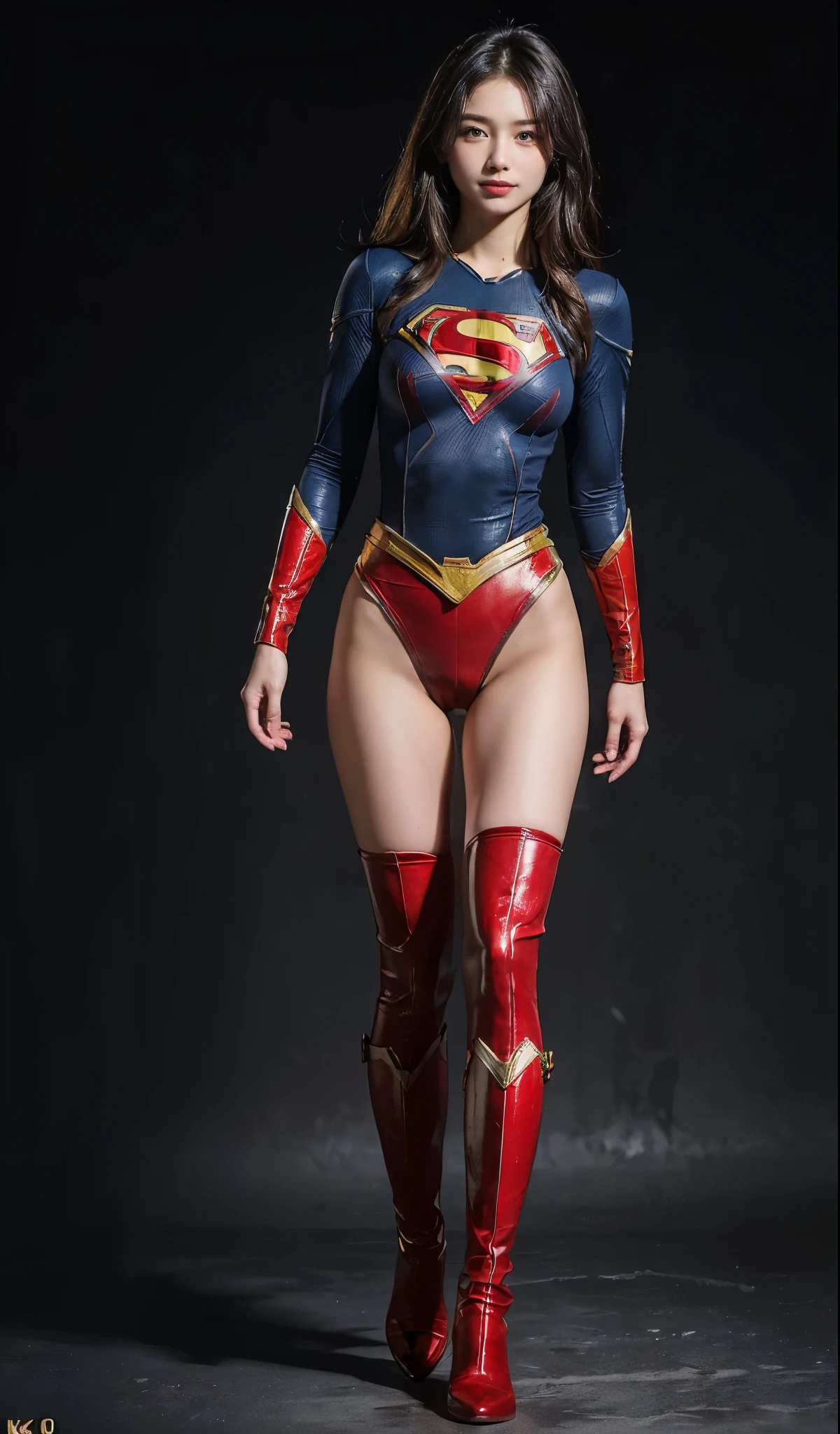 No background、Are sleeping、lying back on、(((Wear black tights on your beautiful legs.)))、(((Grow legs、tall、Legally express the beauty of your smile)))、((((Make the most of the original image)))、(((Supergirl Costume)))、(((beautiful hairl)))、(((Suffering)))、(((Feet must necessarily be worn with black tights)))、(((You need to wear red boots)))、((Top image quality、8K))、((top-quality、8K、​masterpiece:1.3))、(((Keep Background )))、Crisp focus:1.2、Beautiful woman with perfect body shape:1.4、Slender Abs:1.2、a wet body:1.5、Highly detailed facial and skin texture、8K