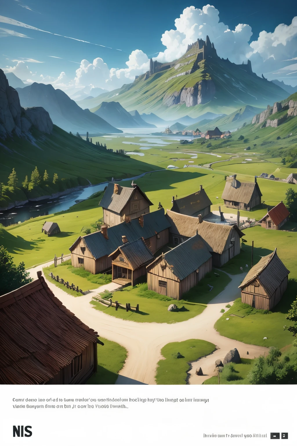 comic style viking village