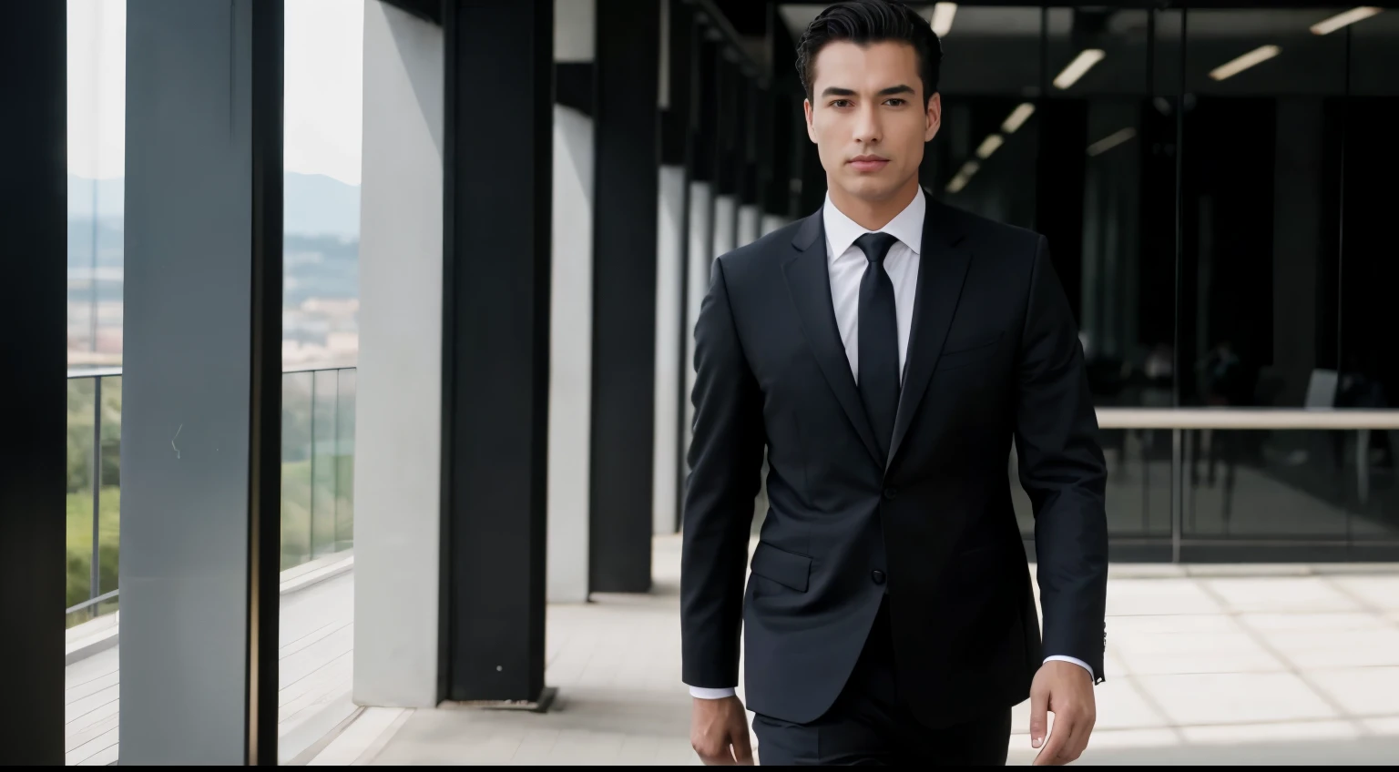 A businessman in black suit, 8K 16×9 resolution