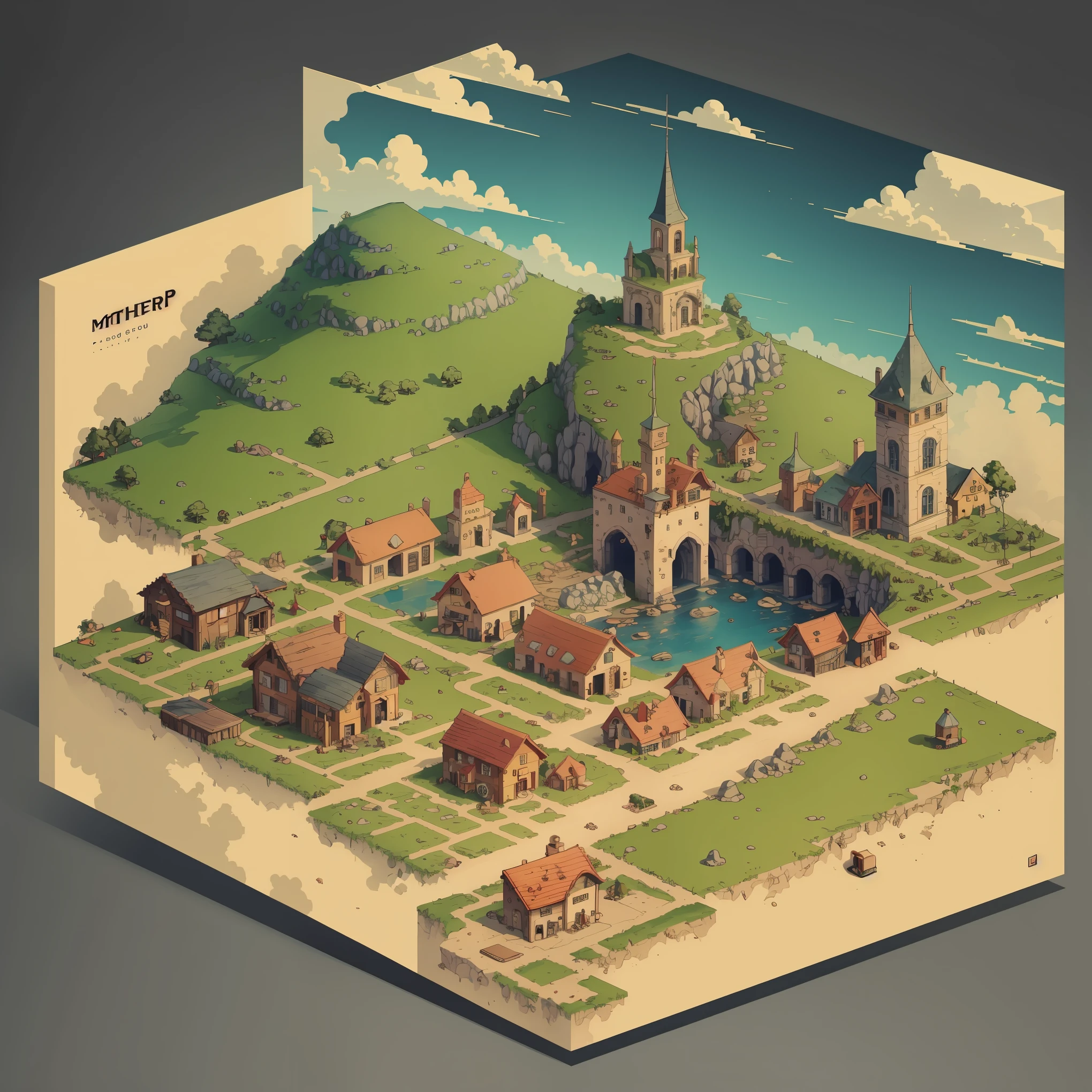 top quality, best quality, highres, unparalleled masterpiece, perfect artwork, paid reward available, mother2 map, town, load, car, pixel art, dots, Quarter View, Isometric View,
