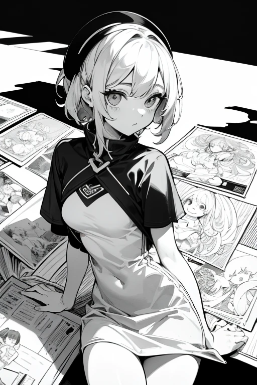 arte de linha, comic, monocromatic, illustratio, 1girl, master part, best quality, Super Detalhe