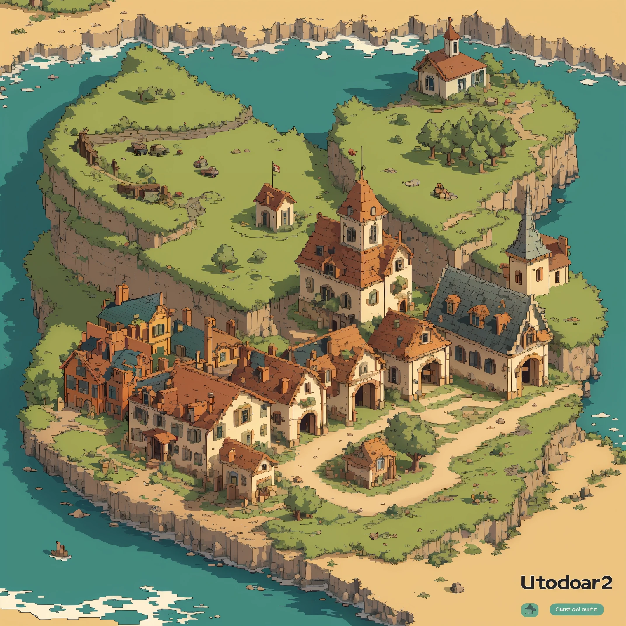 top quality, best quality, highres, unparalleled masterpiece, perfect artwork, paid reward available, mother2 map, town, load, car, pixel art, dots, Quarter View, Isometric View,