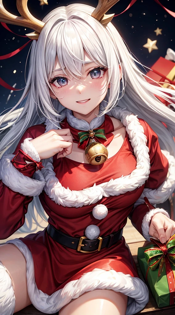 top-quality、white hair、Whitehair、well-muscled、santa claus、Gift bag、Reindeer pulling a sleigh、scurry、dynamic quality
