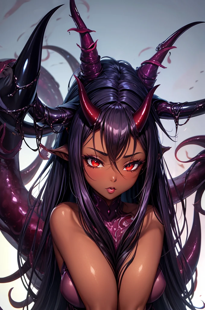 Dark skinned Demon Lady. Massive Horns. Sleek Shiny Scaled Skin. Penetrated by Large Tentacles. NSFW