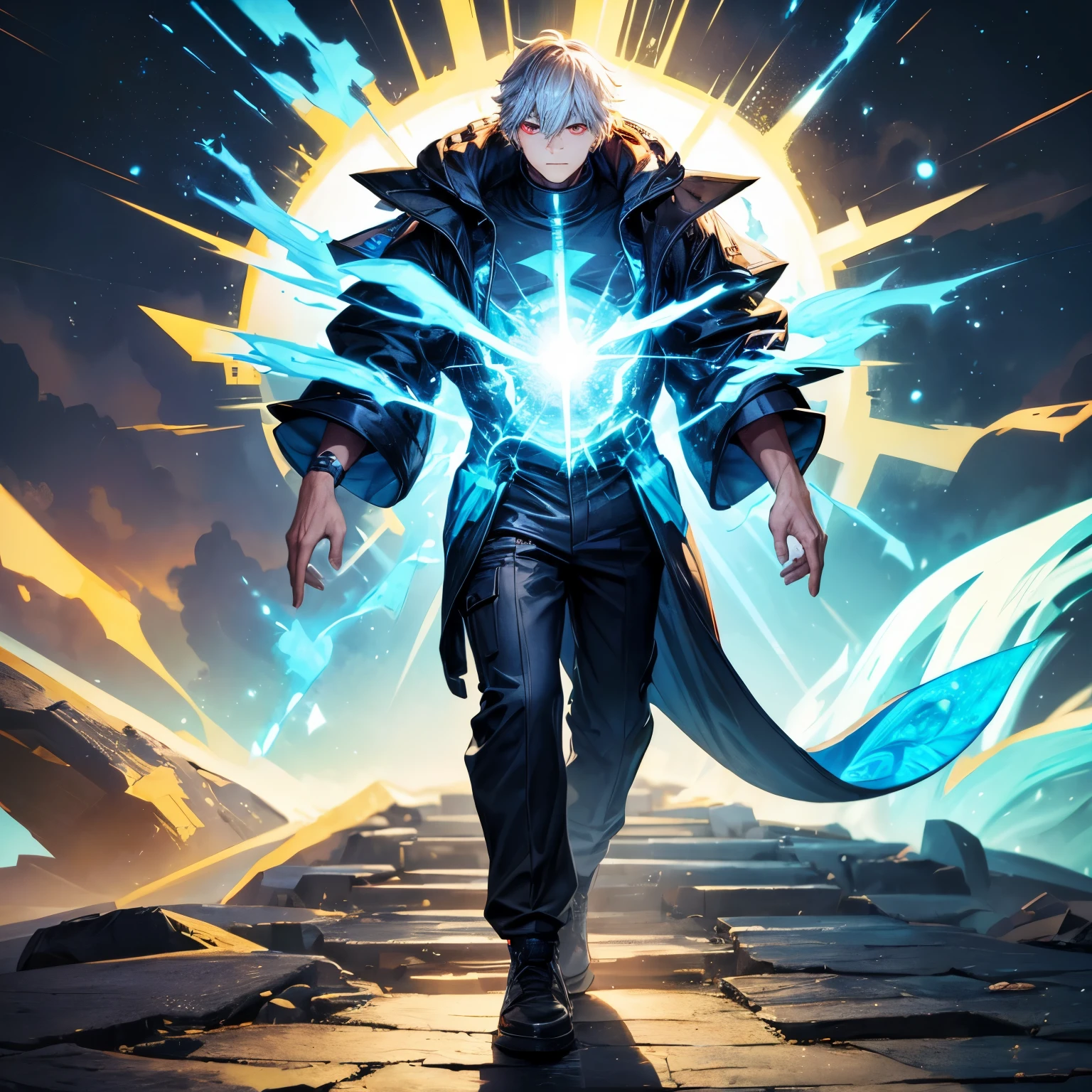 Man wearing elemental clothings made of energy