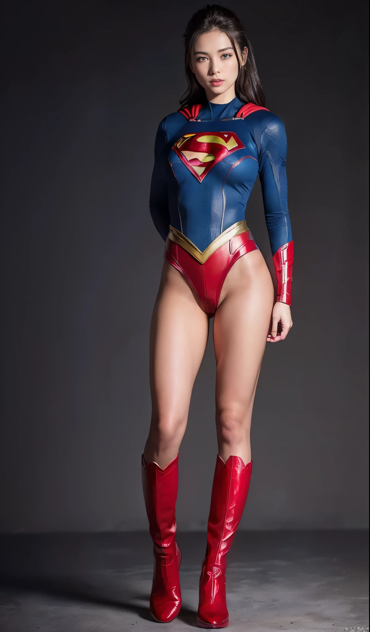 No background、Are sleeping、lying back on、(((Wear black tights on your beautiful legs.)))、(((Grow legs、tall、Legally express the beauty of your smile)))、((((Make the most of the original image)))、(((Supergirl Costume)))、(((beautiful hairl)))、(((Suffering)))、(((Feet must necessarily be worn with black tights)))、(((You need to wear red boots)))、((Top image quality、8K))、((top-quality、8K、masterpiece:1.3))、(((Keep Background )))、Crisp focus:1.2、Beautiful woman with perfect body shape:1.4、Slender Abs:1.2、a wet body:1.5、Highly detailed facial and skin texture、8K