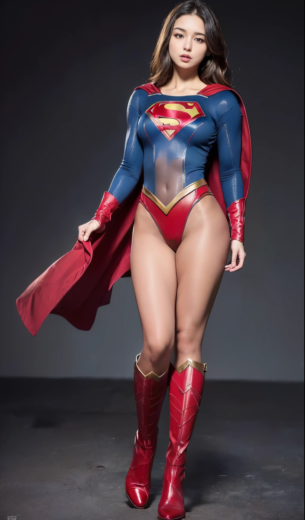 No background、Are sleeping、lying back on、(((Wear black tights on your beautiful legs.)))、(((Grow legs、tall、Legally express the beauty of your smile)))、((((Make the most of the original image)))、(((Supergirl Costume)))、(((beautiful hairl)))、(((Suffering)))、(((Feet must necessarily be worn with black tights)))、(((You need to wear red boots)))、((Top image quality、8K))、((top-quality、8K、​masterpiece:1.3))、(((Keep Background )))、Crisp focus:1.2、Beautiful woman with perfect body shape:1.4、Slender Abs:1.2、a wet body:1.5、Highly detailed facial and skin texture、8K