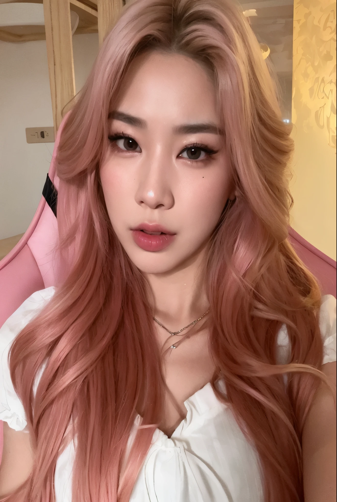 devastated Asian woman with long pink hair and white blouse, Parque Roseanne do Blackpink, portrait of jossi do blackpink, linda Delphine, Cl, jossi do blackpink, com cabelo rosa, Dom Yunjoo, maquiagem sul-coreana popular, Jinyoung Canela, Heonhwa Choe, Sakimichan, Jaeyeon Nam, maquiagem coreana popular, TaeJune Kim