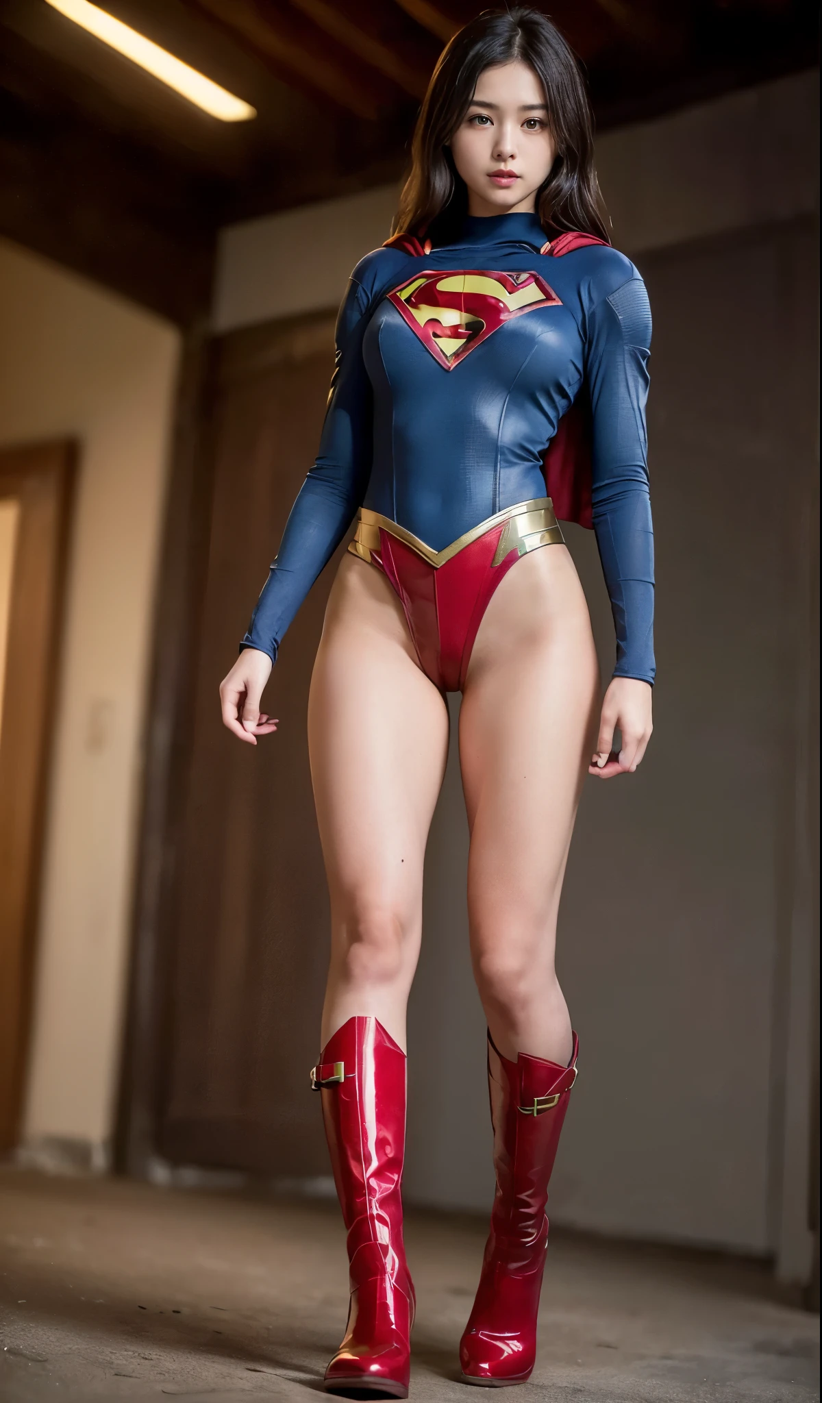 No background、Are sleeping、lying back on、(((Wear black tights on your beautiful legs.)))、(((Grow legs、tall、Legally express the beauty of your smile)))、((((Make the most of the original image)))、(((Supergirl Costume)))、(((beautiful hairl)))、(((Suffering)))、(((Feet must necessarily be worn with black tights)))、(((You need to wear red boots)))、((Top image quality、8K))、((top-quality、8K、​masterpiece:1.3))、(((Keep Background )))、Crisp focus:1.2、Beautiful woman with perfect body shape:1.4、Slender Abs:1.2、a wet body:1.5、Highly detailed facial and skin texture、8K