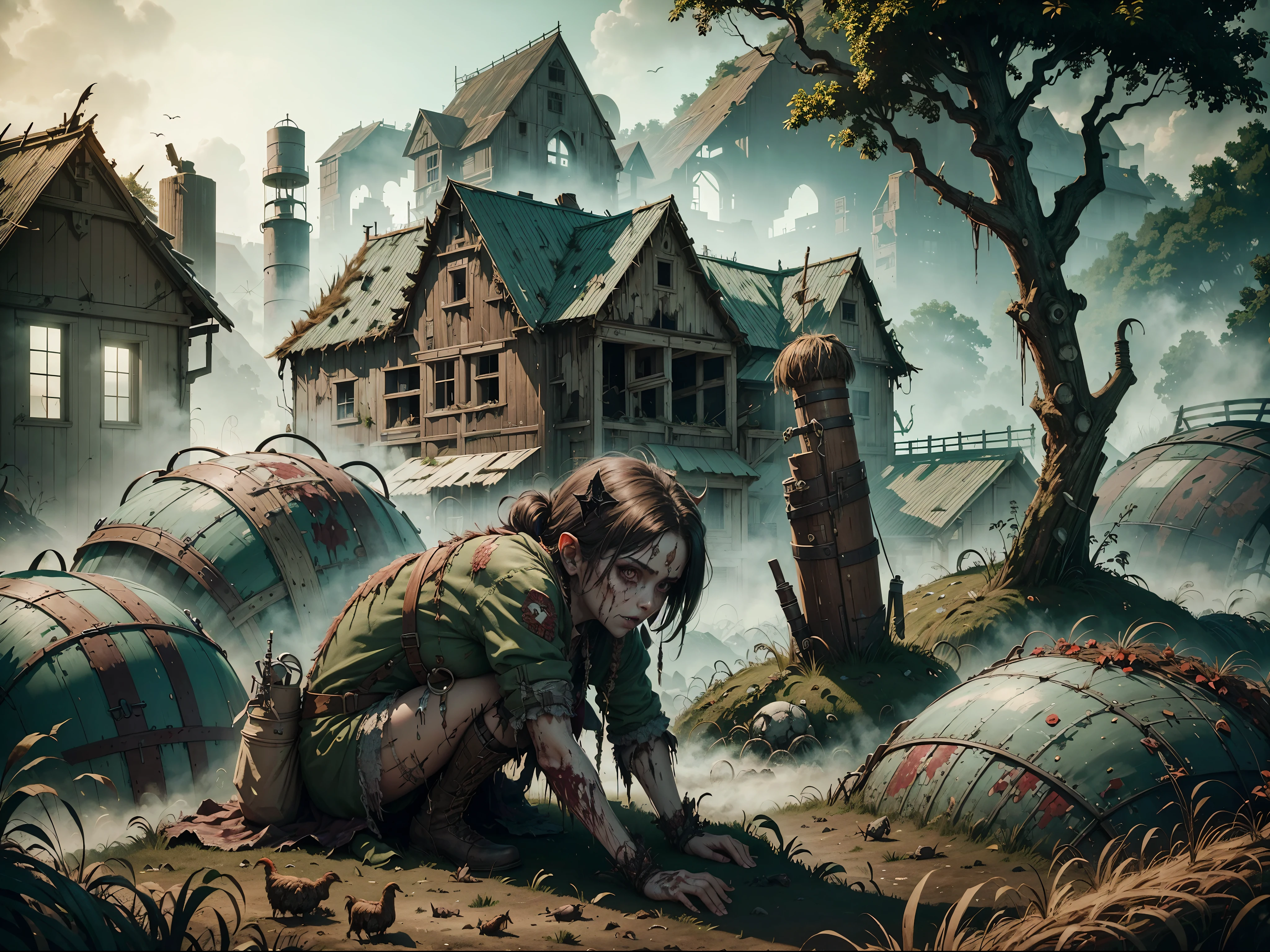 (masterpiece), super detail, best quality, ultra high res, highres, 8k, UHD, HDR, 1girl, undead, undead farm, undead, farm