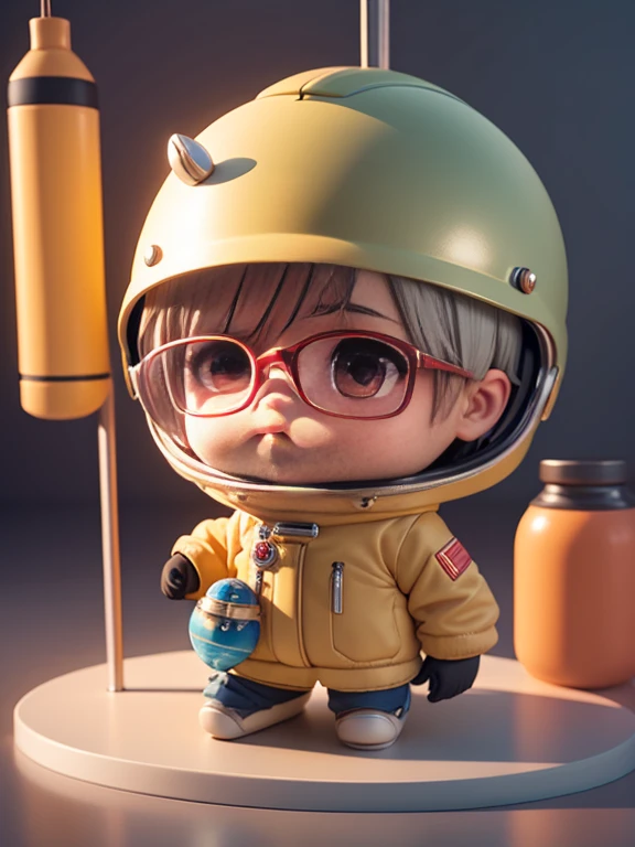 There is a little doll with helmet and helmet, wearing a pair of metal glasses, cute 3D rendering, little astronaut looking up, portrait animation space cadet boy, cute 3D animation boy rendering, cute detailed digital art, male Explorer mini cute boy, 3D rendering stylization, 3D rendering character art 8K, cute digital painting, Anime style 3D, super detailed rendering, blind box, bubble Mart