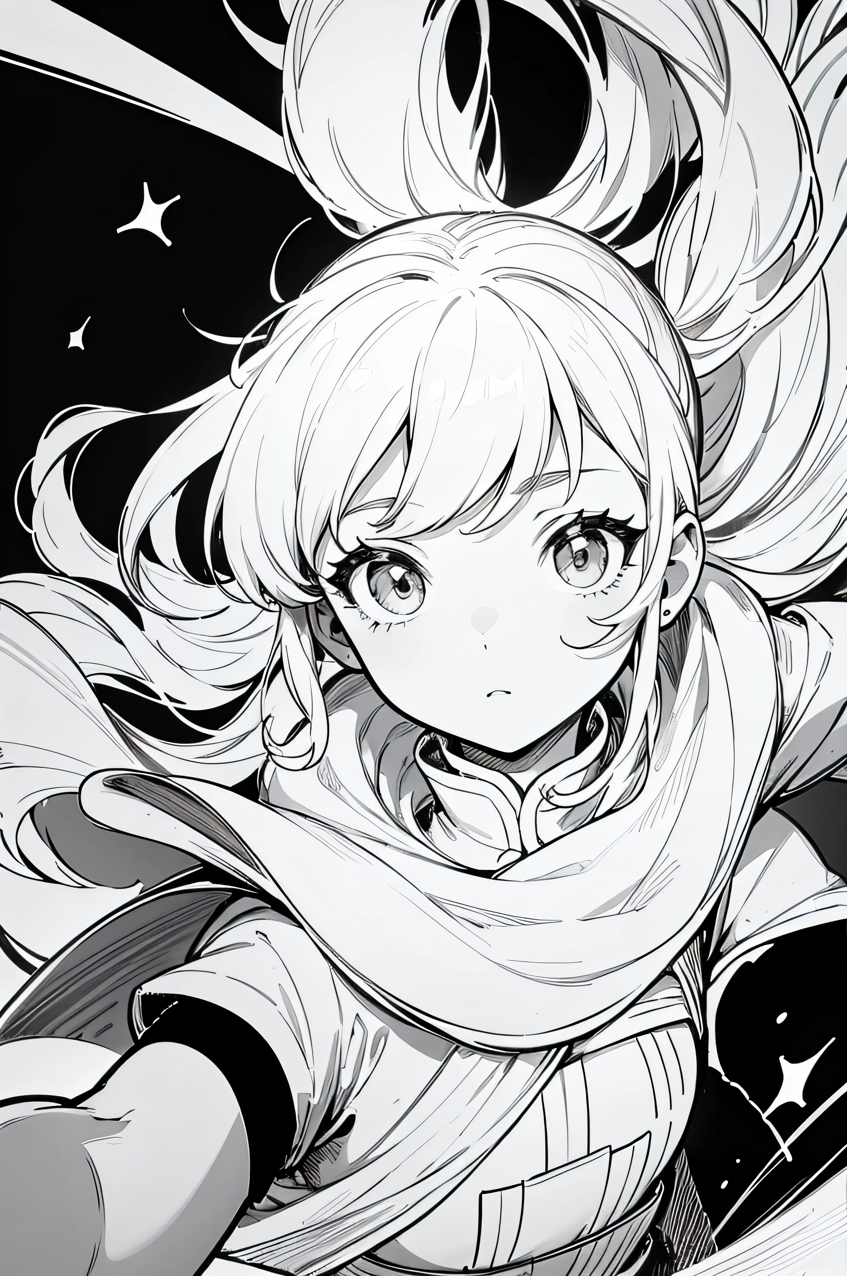 Line Art, comic, Monocromo, ilustratio, 1girl, Obra maestra, La mejor calidad, Super detail