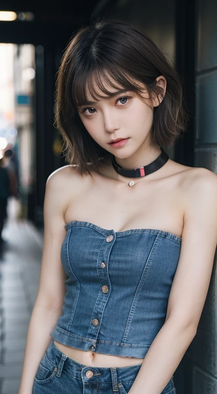 ((medium breasts⁩, tomgirl, small head)), (Chiseled abs : 1.1), (Perfect body : 1.1), (short wavy hair : 1.2) , reddish brown hair, Collar, chain, Full body shot, crowdedstreets, wearing black tanktop, Jeans Jacket, ((Highly detailed CG 8k wallpaper), (extremely delicate and beautiful), (masutepiece), (Best Quality:1.0), (ultra hight resolution:1.0), Beautiful lighting ,Perfect Lightning, Realistic Shadows, [hight resolution], Detailed skin, Ultra-detailed (((Colorful)))
information,dressed casually