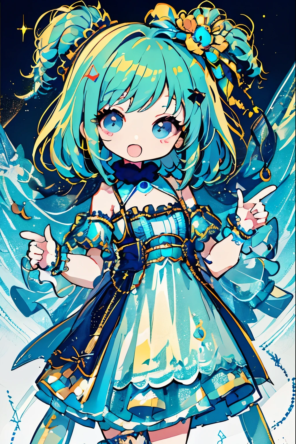 Chibi、Mini、effect、cute little、Idol Costumes、Music Background、masterpiece、Top image quality、top-quality、