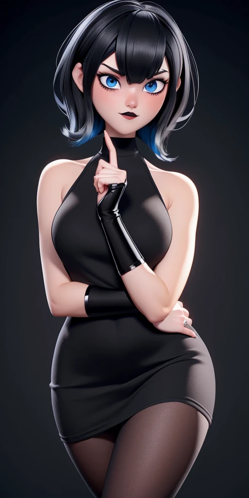Goddess ((goddess-like woman)), slim elegant silhouette, masterpiece, (close angle), best quality, pale skin, fair skin, sweet face, (masterpiece:1,2, best quality), (real picture, intricate details), (1 lady , solo, medium tits, slim waistline, ), ((Jinx/LOL)),WHITE HAIR, a woman withe White short hair, White hair, aqua eyes, she has an impressive presence., short hair, bracelet, hoop earrings, jewelry, beautiful face, beautiful eyes, Side Pose, Side View, She is wearing serious business dress, appropriately dressed as a CEO, black dress, sweet irresistible smile, elegant pose, Elegant hands, beautiful hands, perfect fingers, long perfect legs, Background: She is a CEO and is at an IT presentation event lots of people on the road, Business event, business meeting, Presentation of the latest products

