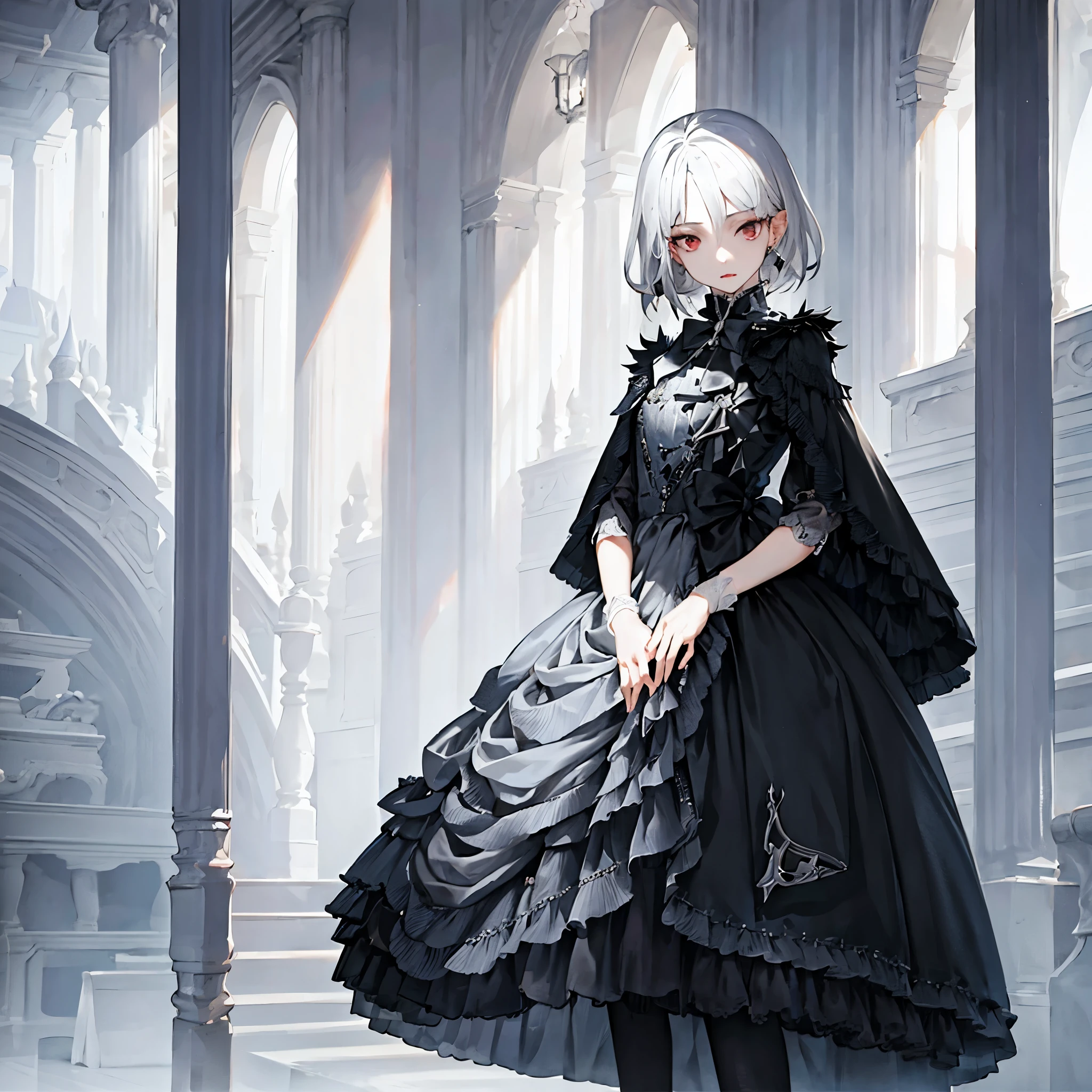 (tmasterpiece,top-quality,best qualtiy,offcial art,Beauty and aesthetics:1.2),1girll,short straight silver hair,looking at viewert,Black Great Coat,Black Dress