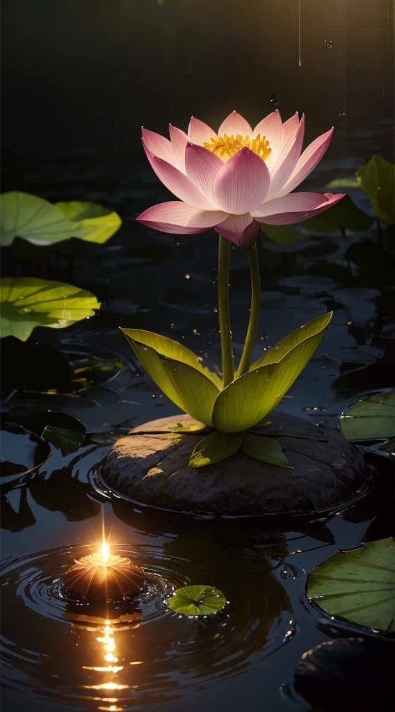 &quot;A surreal lotus flower&quot;，Buds to be placed, rainbowing, sunshine rainbowing, Using Artstation ternary colors, high saturated, HighDynamicRange highlight, 8K分辨率, Gothic deviant masterpieces by Greg Rutkowski and Artgerm, Sunlight diffusion penetration, Golden intense sunlight, radiant light, Reflection in the water, slightly rainbowing, Show very clean. Excellent Adobe Lightroom, photolab, HighDynamicRange, Complex, Cool light 2.2, Fine details deliver highly detailed pictures, (depth of fields: 1.4)&quot;Everything is so beautiful