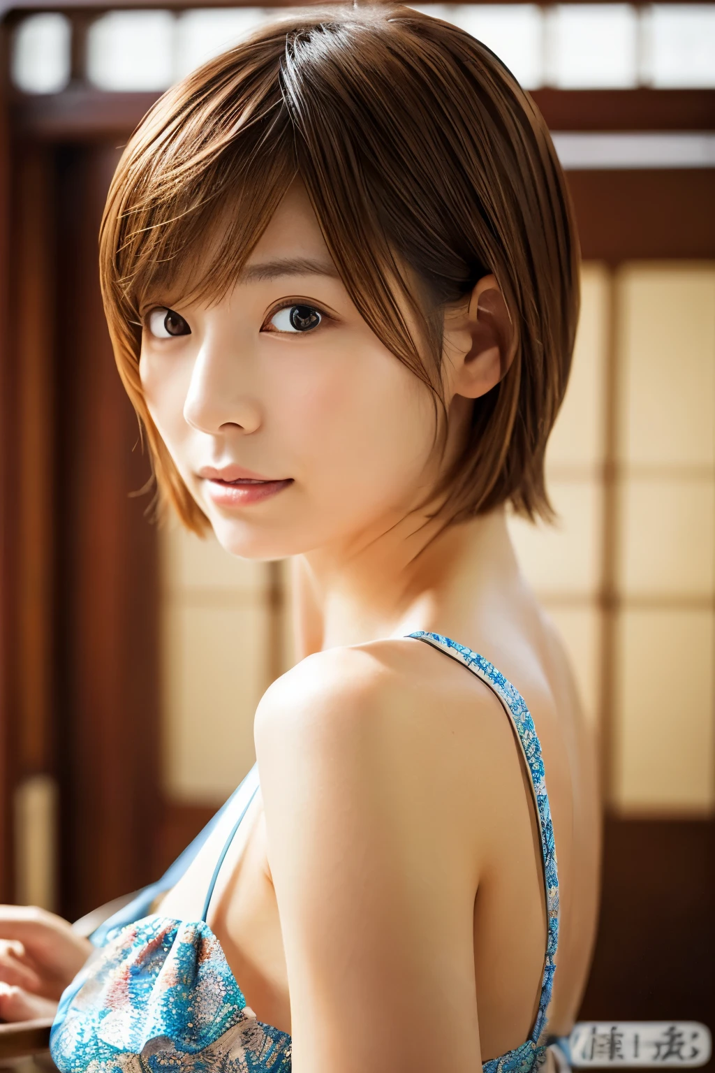 A Japanese Lady, 35 year old, Brown hair,Shorthair,Delicate eyes,Beautiful shape,unclear,夏天,Mare,Cruise