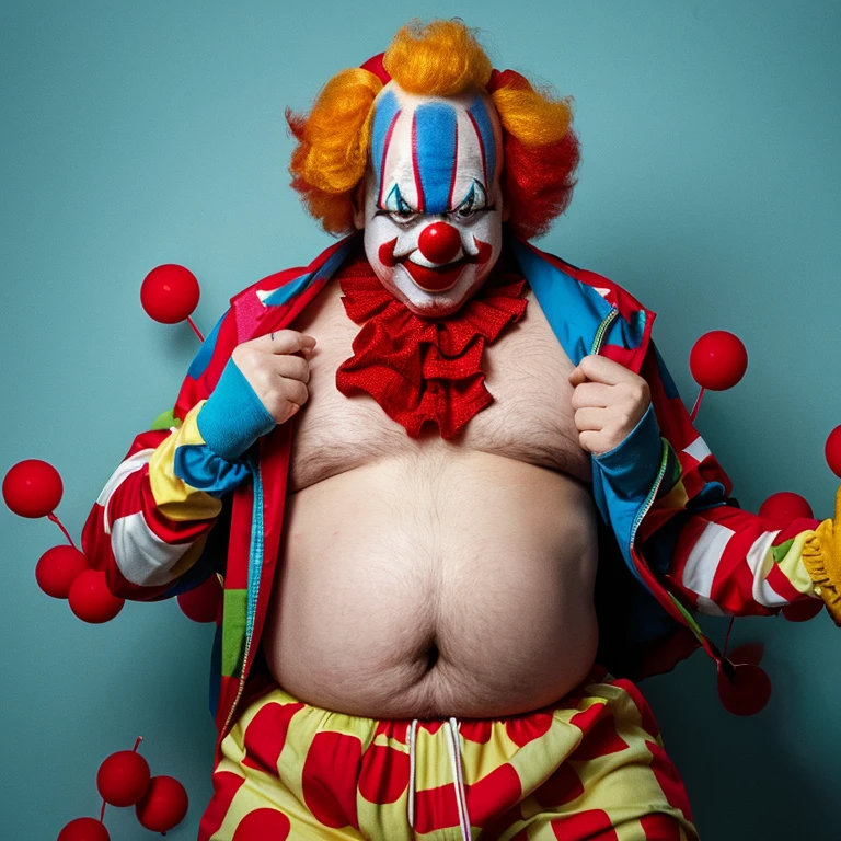 clown man gets fat clown man'clown'My stomach is getting rounder and my clothes are about to tear.