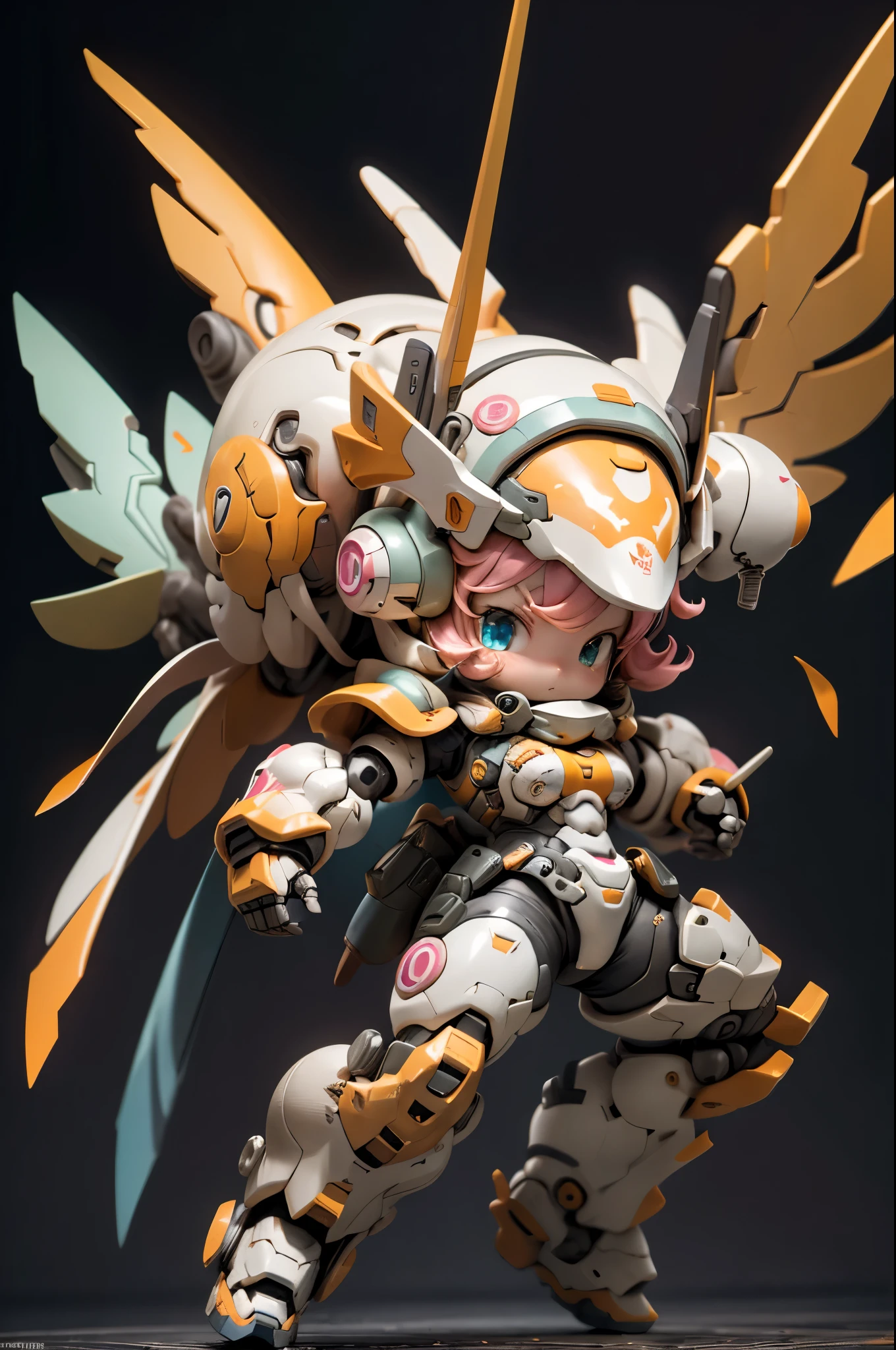 beijing_cute big breasts_mechs,1个Giant Breast Girl,Alone,Be red in the face,blue_The eye,ngel,deactivated_beak,Permanent,full_body,arma,Pink_the hair,tchibi,ngel_arma,armour,Akwa_The eye,guns,shelmet,Black_Background with,Gripped_mano,ngel_guns,mechs_A daughter,strength_armour,电影灯光,strong contrasts,High level of detail,Best quality at best,tmasterpiece,White Background with,