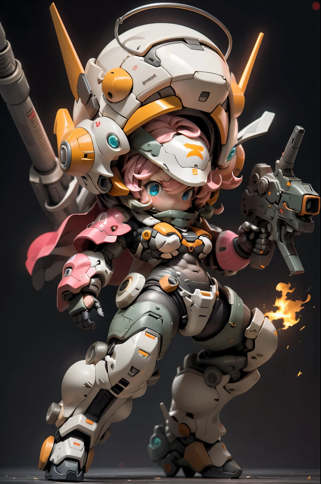 beijing_cute big breasts_mechs,1个Giant Breast Girl,Alone,Be red in the face,blue_The eye,ngel,deactivated_beak,Permanent,full_body,arma,Pink_the hair,tchibi,ngel_arma,armour,Akwa_The eye,guns,shelmet,Black_Background with,Gripped_mano,ngel_guns,mechs_A daughter,strength_armour,电影灯光,strong contrasts,High level of detail,Best quality at best,tmasterpiece,White Background with,