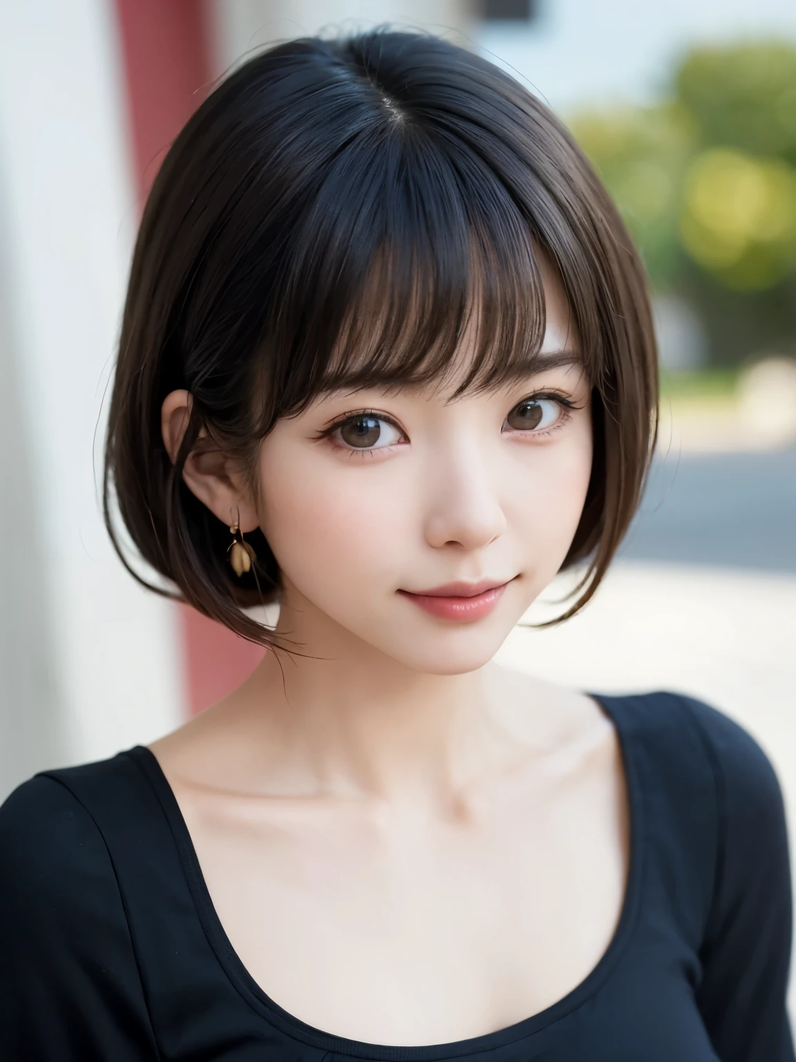 1人、top-quality、realisitic、report、depth of fields、natural soft light、during daytime、魅惑的、beauitful face、Cleanliness、Pure face、de pele branca、cute hawk hair、bangss、the beach、rays of sunshine、Nedium Breast Body Esbian、((Beautiful face with sweater golden ratio Beautiful face with symmetry))、long neck、Put your ears out、bangssのあるきれいな短いボブヘア、Smile with your mouth closed:1.4、Smile with your mouth closed:1.4、perfect hand指、perfect hand、Perfect body、face perfect、Shine a light into the eyes、Perfect Anatomy:1.4、very cute super model:1.4