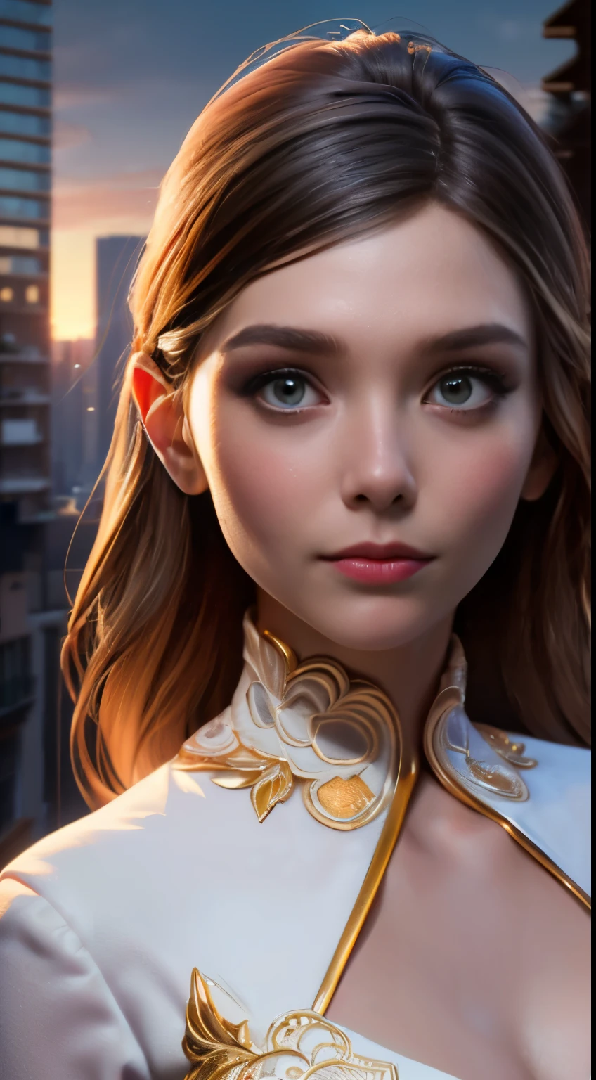 photo of Elizabeth Olsen, RAW, beautiful woman, ((portrait)), ((detailed face:1.2)), ((detailed facial feature, detailed skin, clear skin), (perfect proportioned body, small breasts), (wearing a dress) (high detailed city environment, apartment balcony), (realistic photo, best quality, detailed), (8k wallpaper), (cinematic lighting, dramatic lighting) (sharp focus, intricate)